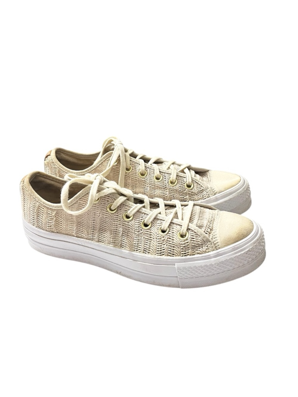 Converse All Star Platform Sneakers Oatmeal Crochet Knit Low Top Cream Size 10